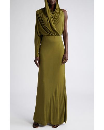 Saint Laurent Single Long Sleeve Crepe Jersey Maxi Dress - Green