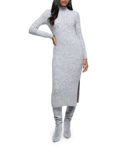 River Island Cable & Rib Stitch Long Sleeve Sweater Dress - Gray