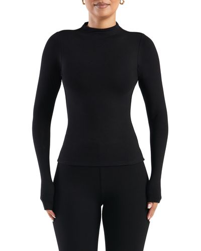 Naked Wardrobe Smooth As Butter Mock Neck Top - Black