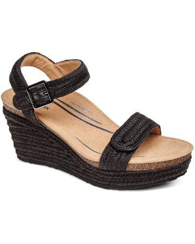 Aetrex Sydney Wedge Espadrille Sandal - Black