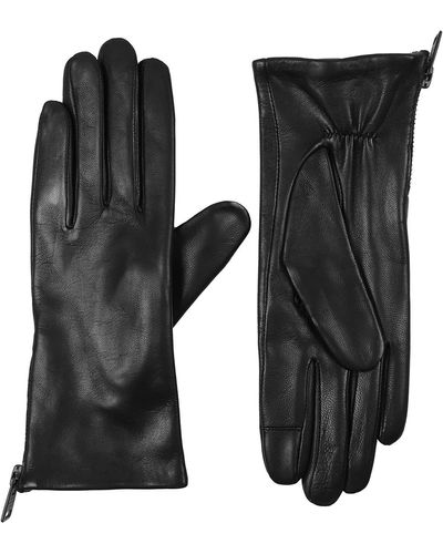 AllSaints Zip Leather Tech Gloves - Black