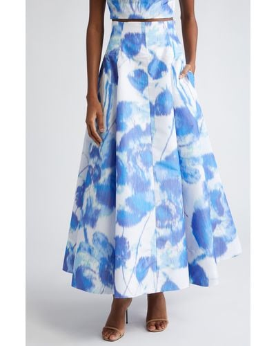 Lela Rose Floral High Waist Maxi Skirt - Blue