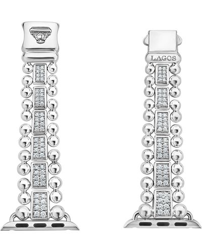 Lagos Smart Caviar Sterling Silver & Diamond Apple Watch® Watchband - Black