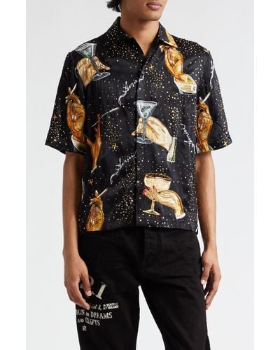 Amiri Champagne Sequin Embroidered Short Sleeve Silk Button-up Shirt - Black