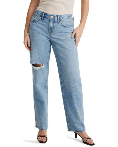 Madewell Low Rise Ripped baggy Straight Leg Jeans - Blue