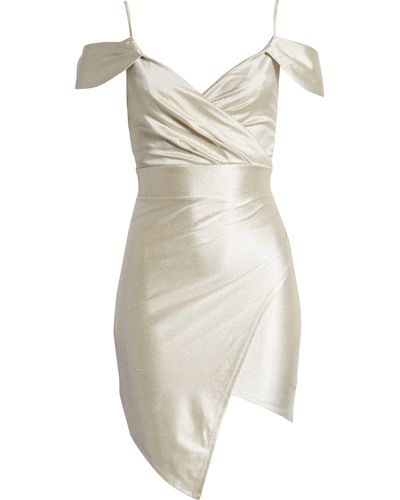 l`n`l Glitter Cold Shoulder Asymmetric Hem Dress - White