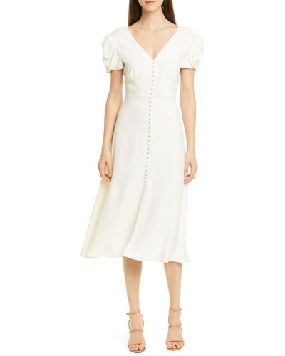 Saloni Margot Ruched Sleeve Midi Dress - White