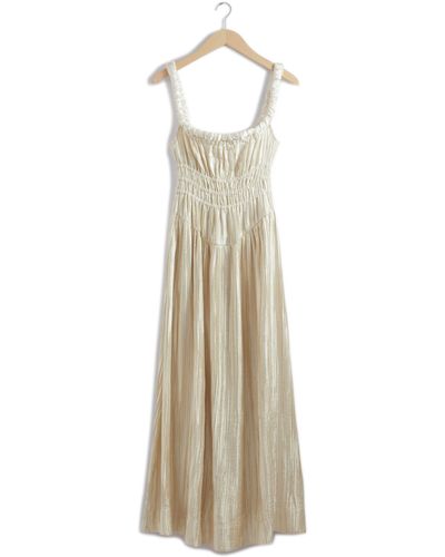 & Other Stories & Pleated Metallic Satin Dress - Natural