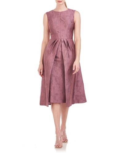 Kay Unger Norma Pleated Floral Embroidered Cocktail Dress - Pink