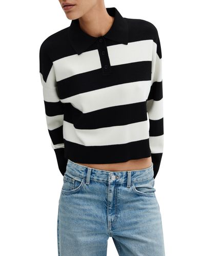 Mango Stripe Polo Sweater - Blue