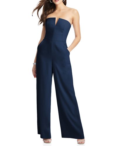 Dessy Collection Strapless Crepe Jumpsuit - Blue