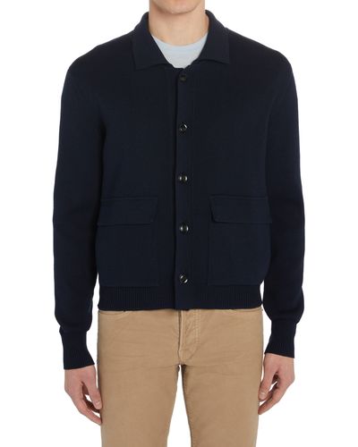 Tom Ford Merino Wool & Silk Chore Shirt Cardigan - Blue