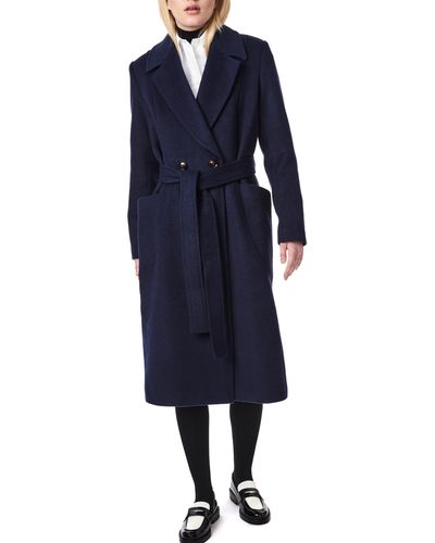 Bernardo Belted Wool Blend Longline Coat - Blue