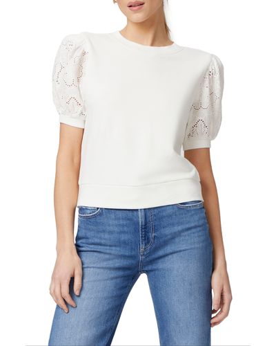 PAIGE Mako Eyelet Puff Sleeve Cotton Top - Blue