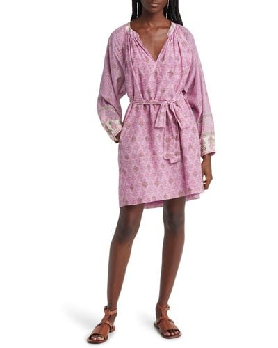 Xirena Xírena Hart Long Sleeve Belted Cotton & Silk Dress - Pink