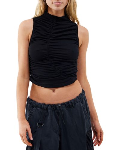 BDG Ruched Washed Cotton Crop Top - Blue