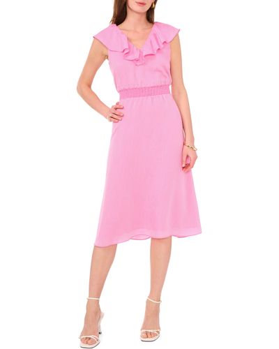 Vince Camuto Ruffle Pinstripe Midi Dress - Pink