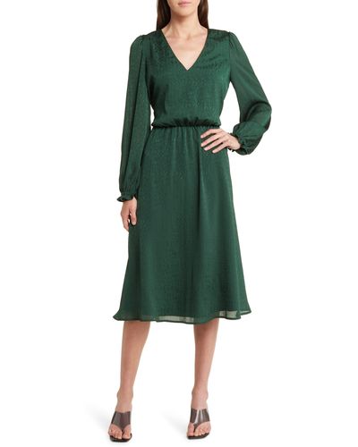 Charles Henry Floral Long Sleeve Dress - Green