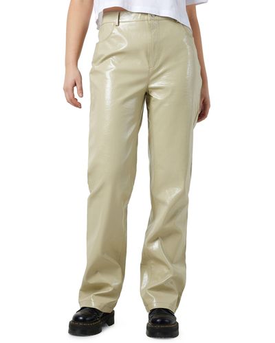 Noisy May Kane Faux Leather Flare Pants - Natural