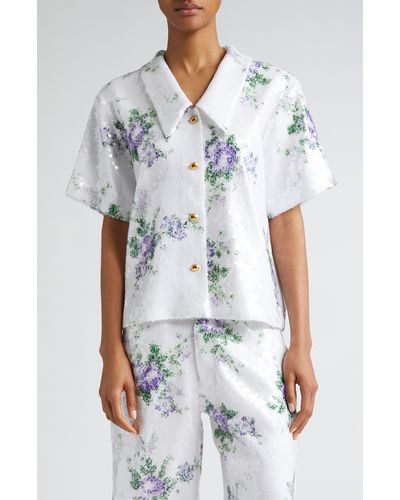 Tanner Fletcher Gender Inclusive Joyce Floral Sequin Shirt - White