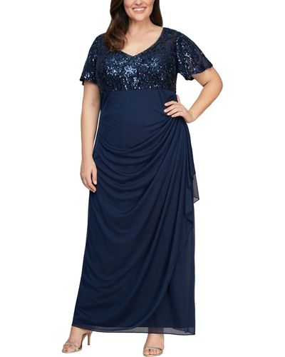 Alex Evenings 8496771 Empire Short Sleeve Long Dress - Blue