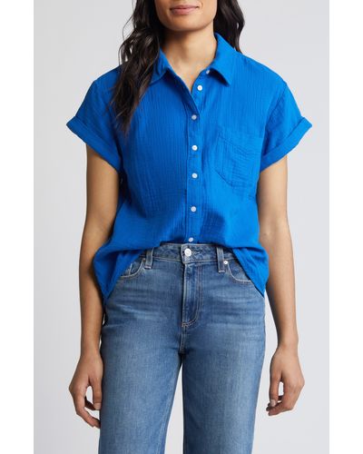 Caslon Caslon(r) Cotton Gauze Camp Shirt - Blue