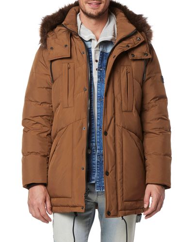 Andrew Marc Tremont Water Resistant Down Quilted Parka With Faux Fur Trim - Brown