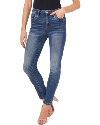 Cece High Waist Frill Pocket Straight Leg Jeans - Blue