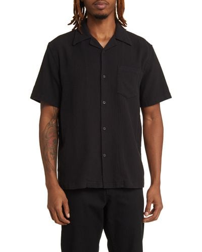 Saturdays NYC Canty Stretch Cotton Camp Shirt - Black