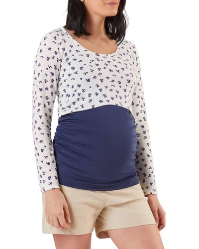 Stowaway Collection Long Sleeve Crop Maternity/nursing Top - Blue