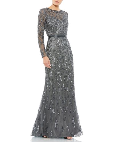 Mac Duggal Illusion Sequin Gown - Gray