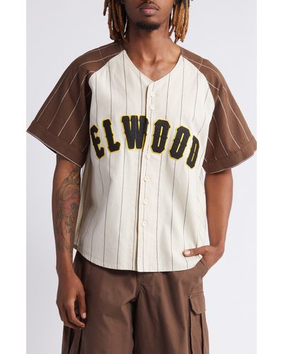 Elwood Logo Linen Blend Baseball Jersey - Brown