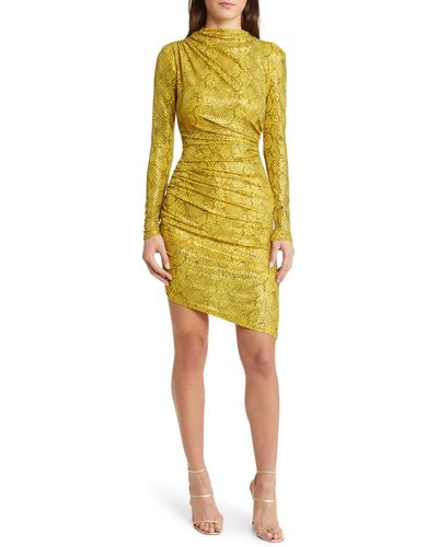 NIKKI LUND Ie Sequin Ruched Asymmetric Long Sleeve Dress At Nordstrom - Yellow