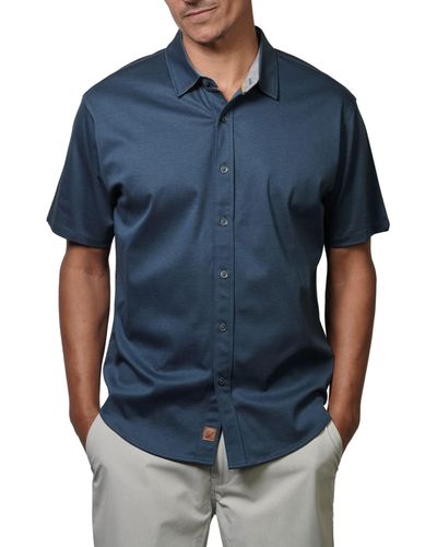 Fundamental Coast Big Wave Short Sleeve Button-up Shirt - Blue