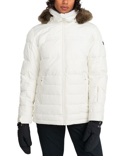 Roxy Quinn Durable Water Repellent Snow Jacket With Faux Fur Hood - White