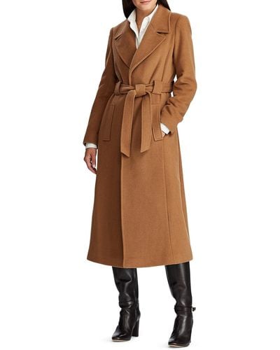 Lauren by Ralph Lauren Belted Longline Wool Blend Wrap Coat - Brown