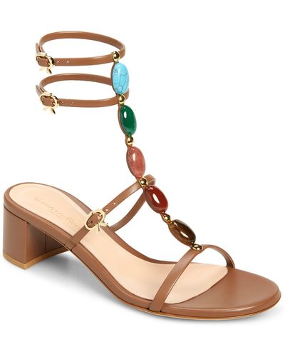 Gianvito Rossi Stone Embellished Double Ankle Strap Sandal - Multicolor