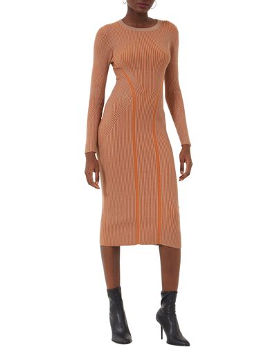 French Connection Simona Ribbed Long Sleeve Sweater Dress - Natural