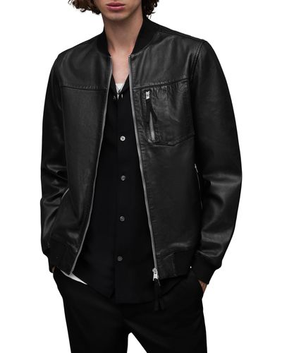 AllSaints Tyro Leather Bomber Jacket - Black