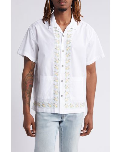 Obey Tres Embroidered Floral Camp Shirt - White