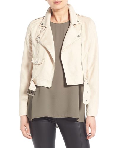 Missguided Crop Faux Suede Moto Jacket - Natural