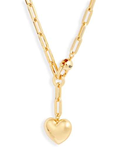 Jenny Bird Puffy Heart Charm Paper Clip Chain Necklace - Metallic