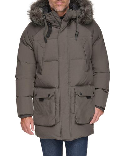 Andrew Marc Suntel Water Resistant Down Parka With Removable Faux Fur Trim - Gray