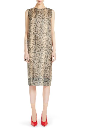 Sportmax Python Print Sleeveless Organza Shift Dress - Natural