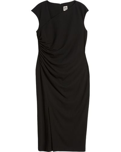 Anne Klein Asymmetric Neck Side Ruched Sheath Dress - Black