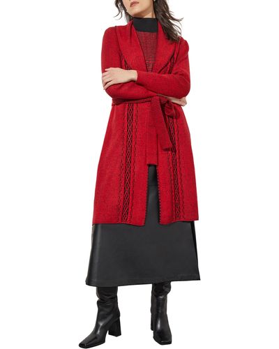Ming Wang Stripe Belted Knit Jacket - Red