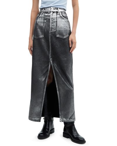 Mango Metallic Foil Denim Skirt - Black