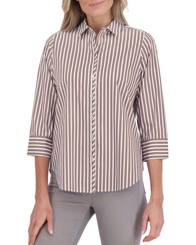 Foxcroft Charlie Stripe Button-up Shirt - Brown