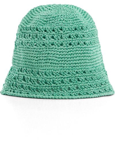 Mango Open Stitch Knit Bucket Hat - Green