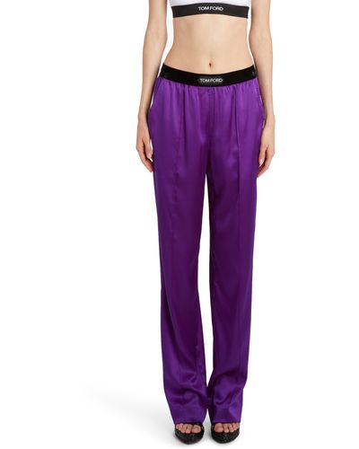 Tom Ford Stretch Silk Satin Pajama Pants - Purple